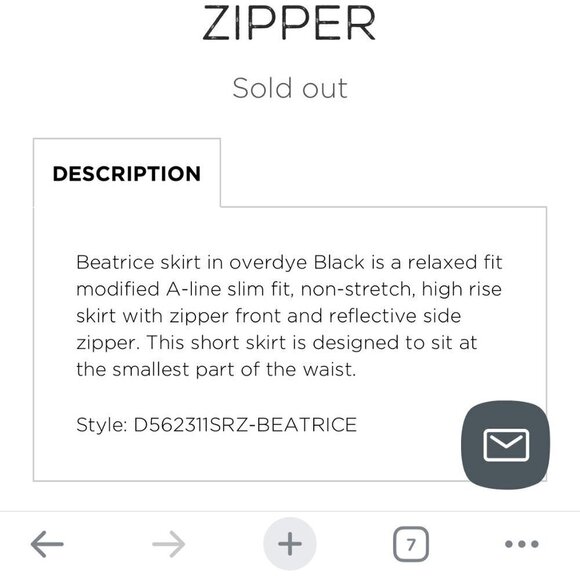 CARMAR Black Beatrice Zip Front Skirt with Reflective Side Zipper size 26 - Picture 3 of 8